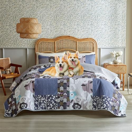 DMBAOD Bett Oben auf Betten und Betten, Baumwollbett für 2 Personen Bohemian Patchwork mit 2 Kissenbezug 888 264 * 229cm(104"x90") von DMBAOD