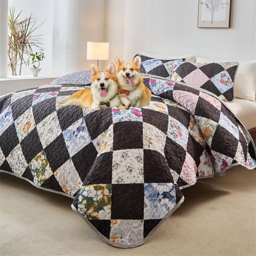 DMBAOD Bett Oben auf Betten und Betten, Baumwollbett für 2 Personen Bohemian Patchwork mit 2 Kissenbezug 890 264 * 229cm(104"x90") von DMBAOD