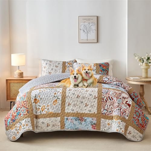 DMBAOD Bett Oben auf Betten und Betten, Baumwollbett für 2 Personen Bohemian Patchwork mit 2 Kissenbezug 891 229 * 229cm(90"x90") von DMBAOD