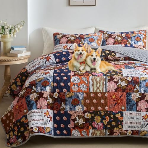 DMBAOD Bett Oben auf Betten und Betten, Baumwollbett für 2 Personen Bohemian Patchwork mit 2 Kissenbezug 892 173 * 229cm(68"x90") von DMBAOD