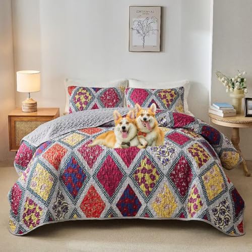 DMBAOD Bett Oben auf Betten und Betten, Baumwollbett für 2 Personen Bohemian Patchwork mit 2 Kissenbezug 893 229 * 229cm(90"x90") von DMBAOD