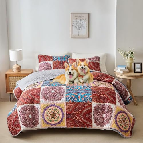 DMBAOD Bett Oben auf Betten und Betten, Baumwollbett für 2 Personen Bohemian Patchwork mit 2 Kissenbezug 896 264 * 229cm(104"x90") von DMBAOD
