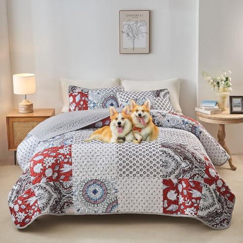 DMBAOD Bett Oben auf Betten und Betten, Baumwollbett für 2 Personen Bohemian Patchwork mit 2 Kissenbezug 897 173 * 229cm(68"x90") von DMBAOD