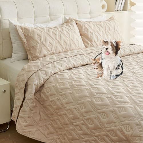 DMBAOD Hergestellt aus Baumwollbett mit 100% 100% 100% igen Ästhetik und NET -Nähgewebe, 1 Kurze Schale mit 2 Kissendeckel auf der Oberseite Beige 106 * 96“/260 * 240cm von DMBAOD
