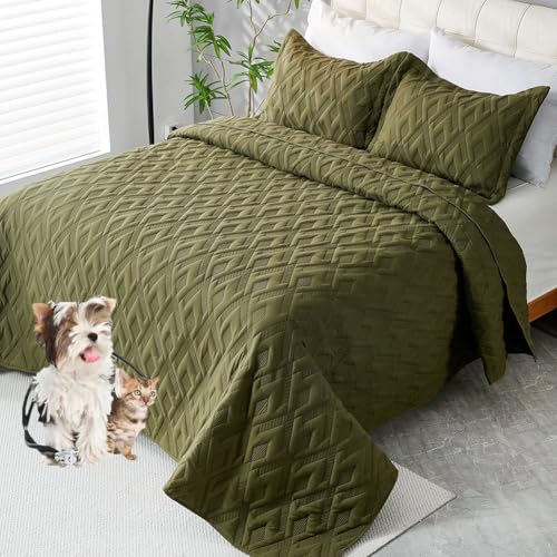 DMBAOD Hergestellt aus Baumwollbett mit 100% 100% 100% igen Ästhetik und NET -Nähgewebe, 1 Kurze Schale mit 2 Kissendeckel auf der Oberseite dunkelgrün 92 * 96”/230 * 240cm von DMBAOD