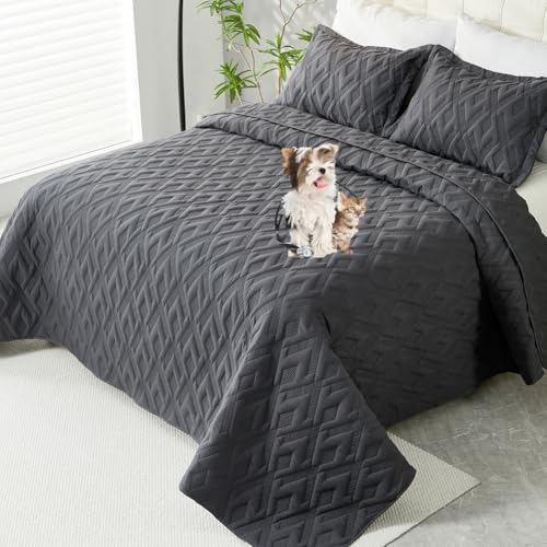 DMBAOD Hergestellt aus Baumwollbett mit 100% 100% 100% igen Ästhetik und NET -Nähgewebe, 1 Kurze Schale mit 2 Kissendeckel auf der Oberseite grau. 106 * 96“/260 * 240cm von DMBAOD