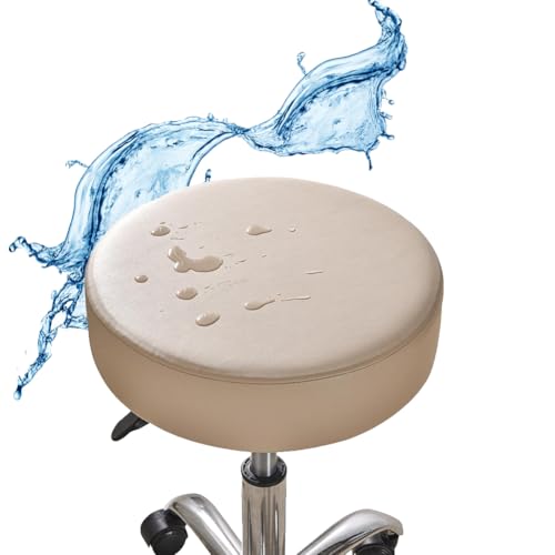 DMBAOD Hockerbezug, rund, wasserdicht, PU, ​​rund, Barhockerbezug mit Gummiband, Barhockerbezug, Barhocker-Sitzbezug, waschbarer Hocker-Kissenbezug Khaki 1 STK von DMBAOD