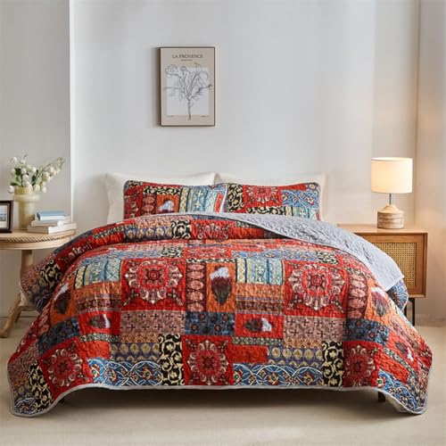 DMBAOD Patchwork Quilt -Set, Leichtes Tröster -Set mit Boho -Stil, Bettdecke mit gesteppten Bettwäsche -Set mit 2 Kissenbezügen 881 203 * 229cm(80"x90") von DMBAOD