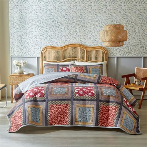 DMBAOD Patchwork Quilt -Set, Leichtes Tröster -Set mit Boho -Stil, Bettdecke mit gesteppten Bettwäsche -Set mit 2 Kissenbezügen 884 203 * 229cm(80"x90") von DMBAOD