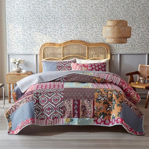 DMBAOD Patchwork Quilt -Set, Leichtes Tröster -Set mit Boho -Stil, Bettdecke mit gesteppten Bettwäsche -Set mit 2 Kissenbezügen 885 229 * 229cm(90"x90") von DMBAOD