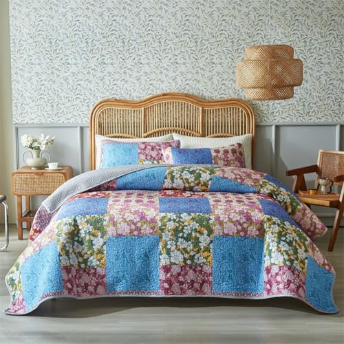 DMBAOD Patchwork Quilt -Set, Leichtes Tröster -Set mit Boho -Stil, Bettdecke mit gesteppten Bettwäsche -Set mit 2 Kissenbezügen 887 264 * 229cm(104"x90") von DMBAOD