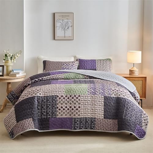 DMBAOD Patchwork Quilt -Set, Leichtes Tröster -Set mit Boho -Stil, Bettdecke mit gesteppten Bettwäsche -Set mit 2 Kissenbezügen 889 264 * 229cm(104"x90") von DMBAOD