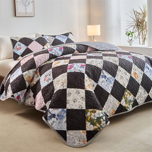 DMBAOD Patchwork Quilt -Set, Leichtes Tröster -Set mit Boho -Stil, Bettdecke mit gesteppten Bettwäsche -Set mit 2 Kissenbezügen 890 173 * 229cm(68"x90") von DMBAOD