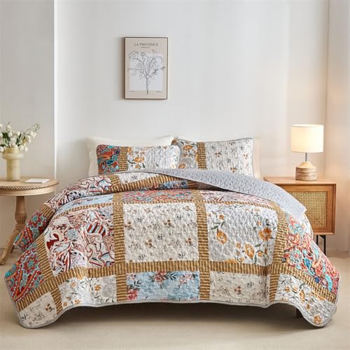 DMBAOD Patchwork Quilt -Set, Leichtes Tröster -Set mit Boho -Stil, Bettdecke mit gesteppten Bettwäsche -Set mit 2 Kissenbezügen 891 229 * 229cm(90"x90") von DMBAOD