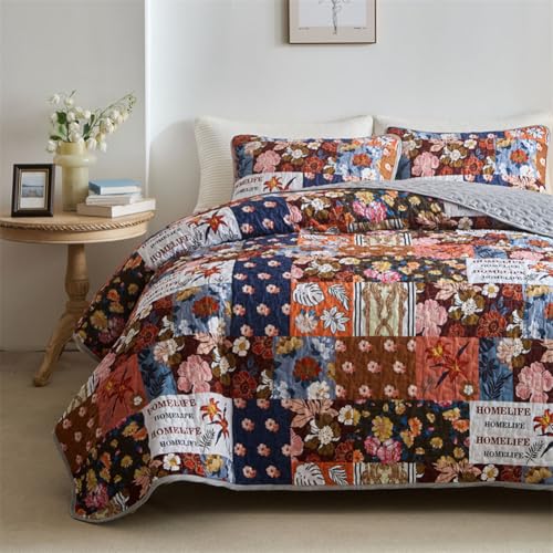 DMBAOD Patchwork Quilt -Set, Leichtes Tröster -Set mit Boho -Stil, Bettdecke mit gesteppten Bettwäsche -Set mit 2 Kissenbezügen 892 173 * 229cm(68"x90") von DMBAOD