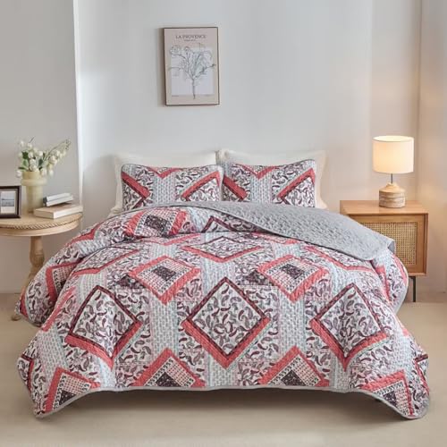 DMBAOD Patchwork Quilt -Set, Leichtes Tröster -Set mit Boho -Stil, Bettdecke mit gesteppten Bettwäsche -Set mit 2 Kissenbezügen 894 229 * 229cm(90"x90") von DMBAOD