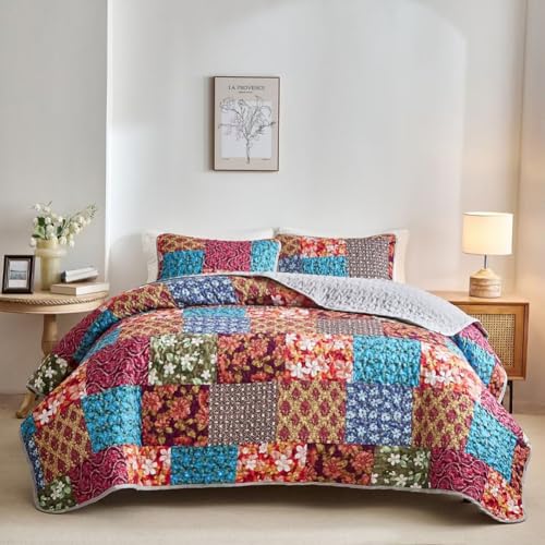 DMBAOD Patchwork Quilt -Set, Leichtes Tröster -Set mit Boho -Stil, Bettdecke mit gesteppten Bettwäsche -Set mit 2 Kissenbezügen 895 229 * 229cm(90"x90") von DMBAOD