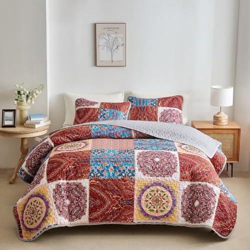 DMBAOD Patchwork Quilt -Set, Leichtes Tröster -Set mit Boho -Stil, Bettdecke mit gesteppten Bettwäsche -Set mit 2 Kissenbezügen 896 264 * 229cm(104"x90") von DMBAOD
