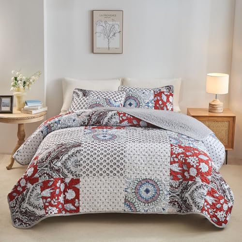 DMBAOD Patchwork Quilt -Set, Leichtes Tröster -Set mit Boho -Stil, Bettdecke mit gesteppten Bettwäsche -Set mit 2 Kissenbezügen 897 264 * 229cm(104"x90") von DMBAOD