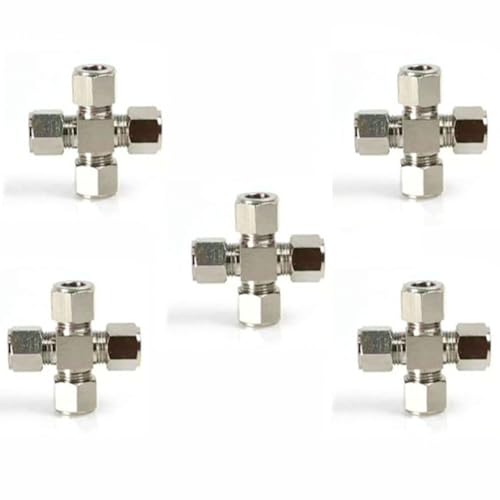 DMBAOD Plattierkupfer -Schlupfstecker für das Nebelsystem, 3/8 -Zoll -Stecker, 1500psi Four-Way Connector 5 Stücke von DMBAOD
