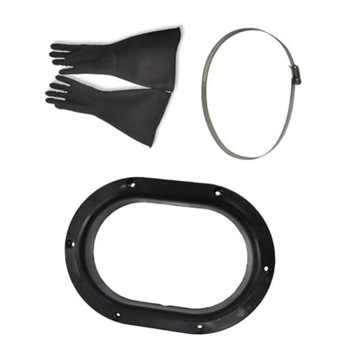 DMBAOD Sandblastenschrankhandschuhe, Sandstrahlblechhandschuhe für Sandblaster Explosion Schleifschrank Oval hole ring + lock + particle thick gloves Sandblasting gloves von DMBAOD