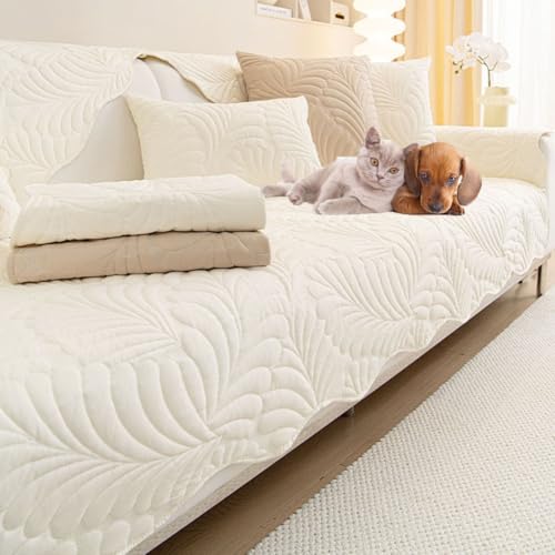 DMBAOD Sofabezug, weicher Luxus-Sofabezug, Rutschfester Sofabezug, geeignet für Liegesessel, Leder für Sofa 1/2/3/4 Sitz/Ecksofa 90 * 120cm Off-White von DMBAOD