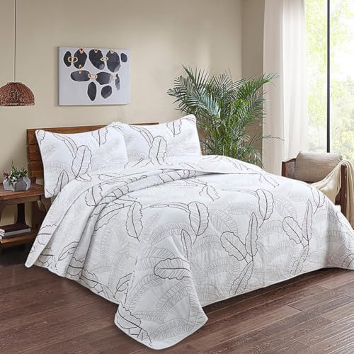 DMBAOD Tagesdecke Bettüberwurf Weiß,Bettüberwurf Baumwolle Steppdecke Doppelbett Gesteppt Bettwäsche 3 Teilig Bettdecke Stepp Decke Mit 2 Kissenbezug Lila 230x250cm von DMBAOD