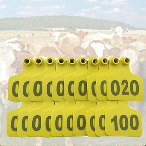 Ohrmarken 1–1000 Rinder-Ohrmarken, Kunststoff-Vieh-Ohrmarke, Kuh-Ohrmarken für personalisierte Markierung, Tier-Ohrmarke für Schafe, Rinder, Ziegen, Schweine Yellow 4*5cm (1.57*1.96in) 201-300 von DMBAOD