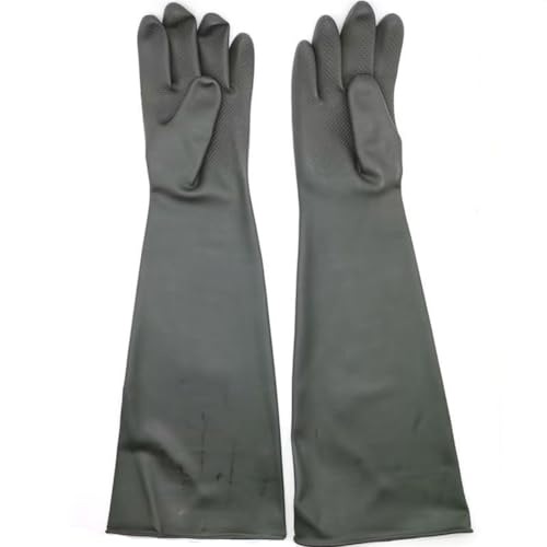 Verdickte Verschleiß-resistente Gummigürtel Granular Grunge Falten Sandstrahlmaschinenhandschuhe Universelle linke und rechte Hände A pair of glossy thin gloves (diameter 150mm) Sandblasting gloves von DMBAOD