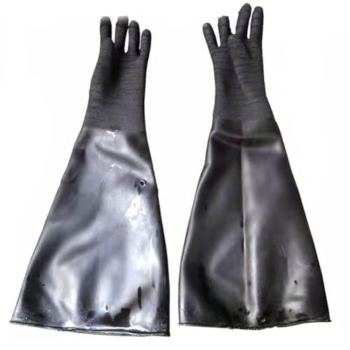 Verdickte Verschleiß-resistente Gummigürtel Granular Grunge Falten Sandstrahlmaschinenhandschuhe Universelle linke und rechte Hände A pair of wrinkle gloves (diameter 200mm) Sandblasting gloves von DMBAOD