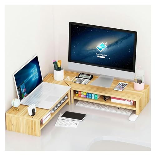 DMBBSAPBSH Eck-Monitorständer aus Holz, Eck Monitorständer, Computer-Monitorständer, 2-stufiger Desktop-Eckständer mit Aufbewahrung for Computer, Laptop, Fernseher(Brown) von DMBBSAPBSH