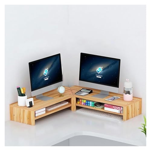 DMBBSAPBSH Eck-Monitorständer aus Holz, Eck Monitorständer, Computer-Monitorständer, Eck-Schreibtisch-Monitorständer for 2 Monitore, Dual-Monitor-Ständer mit 2-stufiger Lagerung(Brown) von DMBBSAPBSH