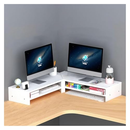 DMBBSAPBSH Eck-Monitorständer aus Holz, Eck Monitorständer, Computer-Monitorständer, Eck-Schreibtisch-Monitorständer for 2 Monitore, Dual-Monitor-Ständer mit 2-stufiger Lagerung(White) von DMBBSAPBSH