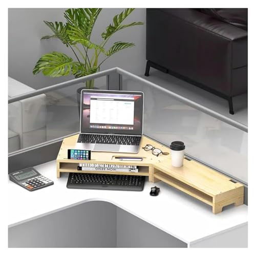 DMBBSAPBSH Eck-Monitorständer aus Holz, Eck Monitorständer, Eckmonitorständer Monitor-Desktop-Regal for 2 Monitore, Laptop-Schreibtischerhöhung aus Massivholz mit Stauraum von DMBBSAPBSH