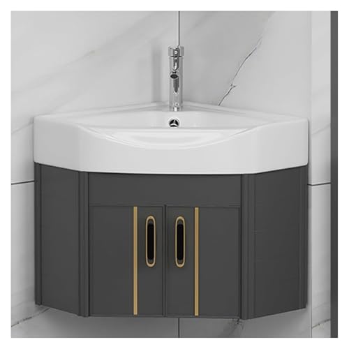 DMBBSAPBSH Eckwaschbecken mit Unterschrank, Badezimmerwaschtisch mit Waschbecken-Kombination, Badezimmerschrank mit 2 Türen mit Keramikwaschbecken mit Wasserhahn und Abfluss(43 * 43cm/16.9 * 16.9in) von DMBBSAPBSH