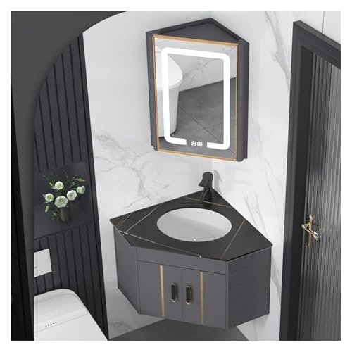 DMBBSAPBSH Eckwaschbecken mit Unterschrank, Eckbadezimmer-Waschtisch mit Waschbecken und Spiegelschrank, Design eines wandmontierten Waschbeckens(Black Gray) von DMBBSAPBSH