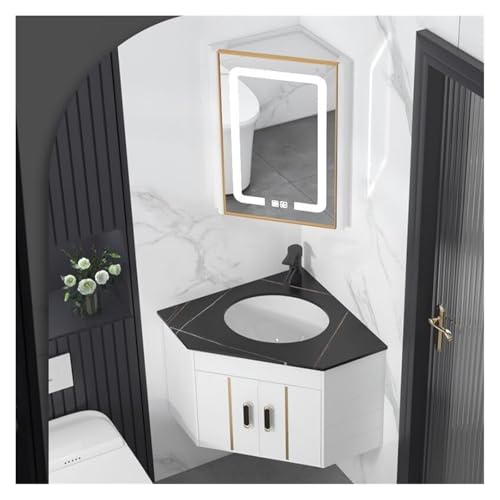 DMBBSAPBSH Eckwaschbecken mit Unterschrank, Eckbadezimmer-Waschtisch mit Waschbecken und Spiegelschrank, Design eines wandmontierten Waschbeckens(Black White) von DMBBSAPBSH