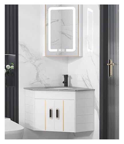 DMBBSAPBSH Eckwaschbecken mit Unterschrank, Eckbadezimmer-Waschtisch mit Waschbecken und Spiegelschrank, Design eines wandmontierten Waschbeckens(Gray White) von DMBBSAPBSH