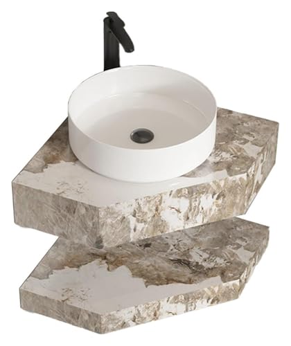DMBBSAPBSH Eckwaschbecken mit Unterschrank, Eckbadezimmer-Waschtisch mit schwimmendem, an der Wand befestigtem kleinen Waschtisch(Brown White,60cm/23.6in) von DMBBSAPBSH