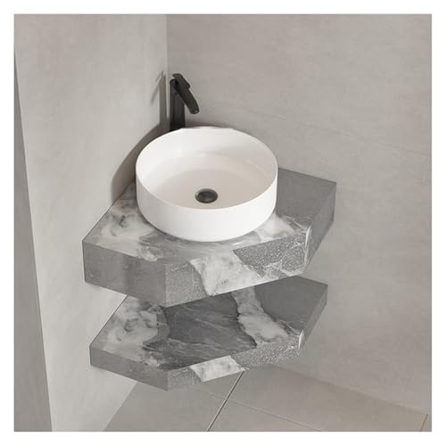 DMBBSAPBSH Eckwaschbecken mit Unterschrank, Eckbadezimmer-Waschtisch mit schwimmendem, an der Wand befestigtem kleinen Waschtisch(Gray White,60cm/23.6in) von DMBBSAPBSH