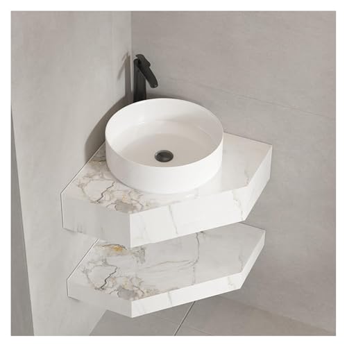 DMBBSAPBSH Eckwaschbecken mit Unterschrank, Eckbadezimmer-Waschtisch mit schwimmendem, an der Wand befestigtem kleinen Waschtisch(Ink White,60cm/23.6in) von DMBBSAPBSH