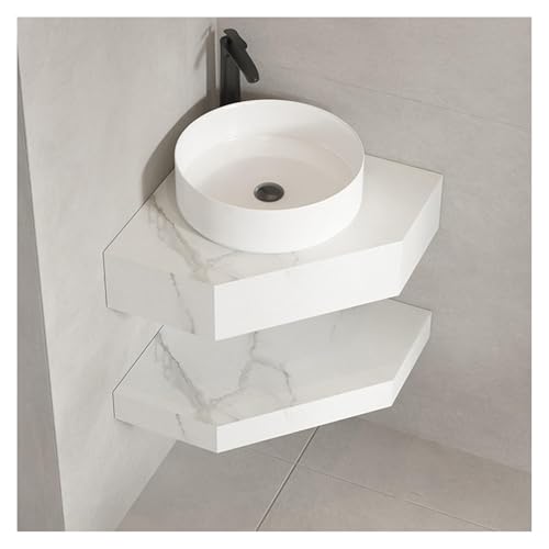 DMBBSAPBSH Eckwaschbecken mit Unterschrank, Eckbadezimmer-Waschtisch mit schwimmendem, an der Wand befestigtem kleinen Waschtisch(White,55cm/21.6in) von DMBBSAPBSH