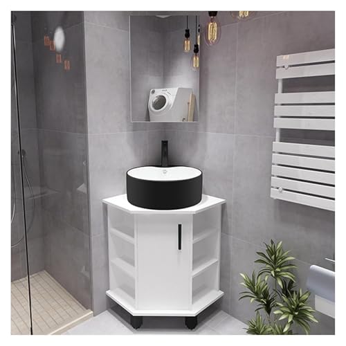 DMBBSAPBSH Eckwaschbecken mit Unterschrank, Eckbadezimmerschrank mit Waschbecken, bodenmontierter Badezimmerwaschtisch mit Spiegelschrank(51CM/20IN) von DMBBSAPBSH