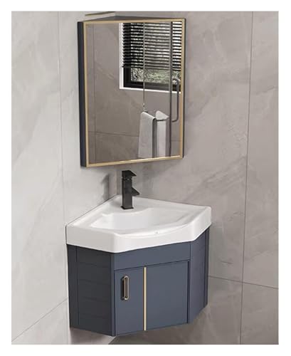 DMBBSAPBSH Eckwaschbecken mit Unterschrank, Eckwaschtisch mit Keramikspüle und Spiegelschrank, an der Wand montiertes Badezimmerwaschtisch-Set for kleine Räume(Blue,43cm/16.9in) von DMBBSAPBSH