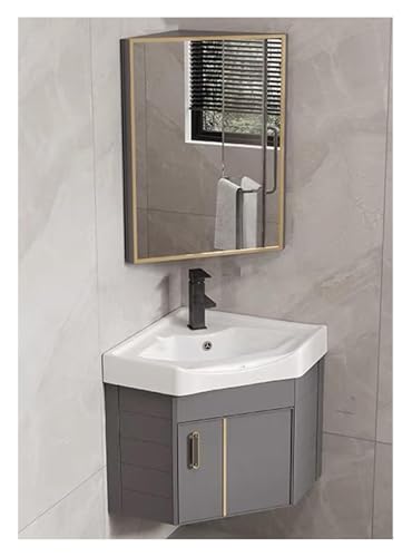 DMBBSAPBSH Eckwaschbecken mit Unterschrank, Eckwaschtisch mit Keramikspüle und Spiegelschrank, an der Wand montiertes Badezimmerwaschtisch-Set for kleine Räume(Grey,38cm/14.9in) von DMBBSAPBSH
