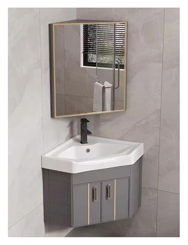 DMBBSAPBSH Eckwaschbecken mit Unterschrank, Eckwaschtisch mit Keramikspüle und Spiegelschrank, an der Wand montiertes Badezimmerwaschtisch-Set for kleine Räume(Grey,38cm/14.9in) von DMBBSAPBSH