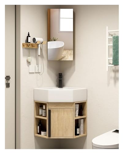 DMBBSAPBSH Eckwaschbecken mit Unterschrank, Kleiner Eck-Waschtisch mit Waschbecken, an der Wand montiert, Kleiner Waschtisch mit Spiegelschrank, Waschbecken-Design(40CM/15.7IN) von DMBBSAPBSH