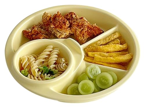 DMBBSAPBSH Geteilte Teller mit Unterteilung, Essteller aus Porzellan, zur Portionskontrolle, runde Platte for Pasta/Obst/Salat(Yellow) von DMBBSAPBSH
