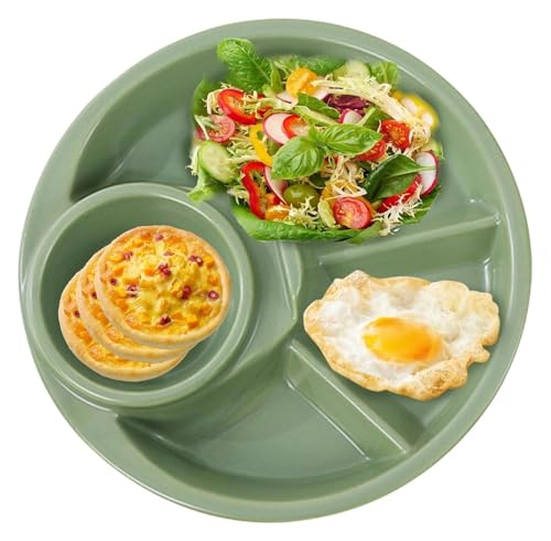 DMBBSAPBSH Geteilte Teller mit Unterteilung, Geteilte Platte, Dessertteller, runder Teller aus Porzellan for Frühstück/Pasta/Obst/Salat(Green) von DMBBSAPBSH