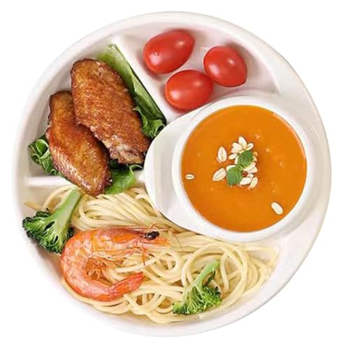 DMBBSAPBSH Geteilte Teller mit Unterteilung, Geteilte Platte, Dessertteller, runder Teller aus Porzellan for Frühstück/Pasta/Obst/Salat(White) von DMBBSAPBSH